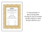 Gold Nikkah Certificate, A4/A3 Islamic Wedding Contract Template, Nikkah Nama, Muslim Marriage, Personalised Names, Quran Verse.NN201