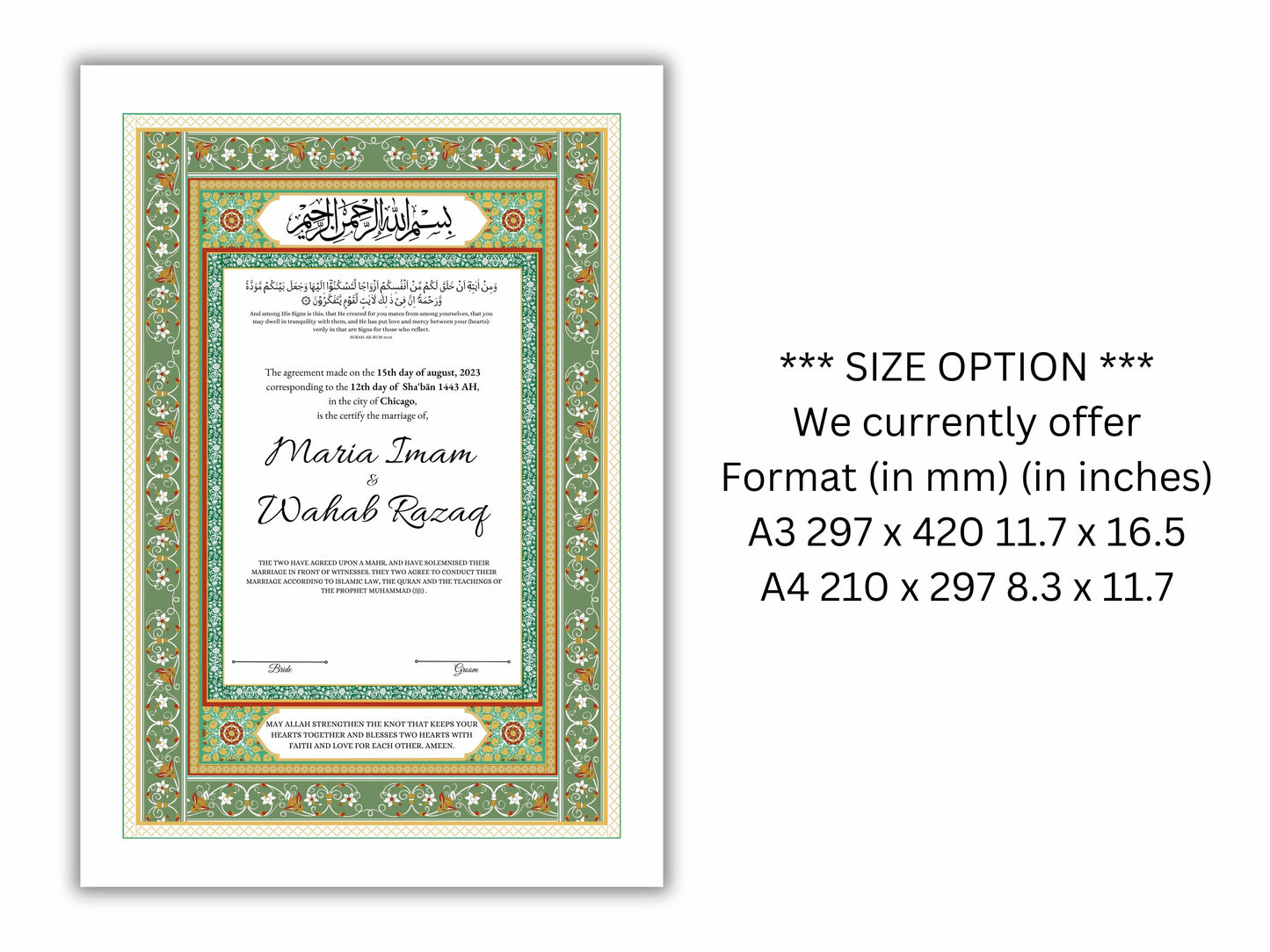 Nikkah Certificate Digital Download, Editable, Template, Muslim Contract, Muslim Marriage, A4, A3, Template, Instat Download. NN171