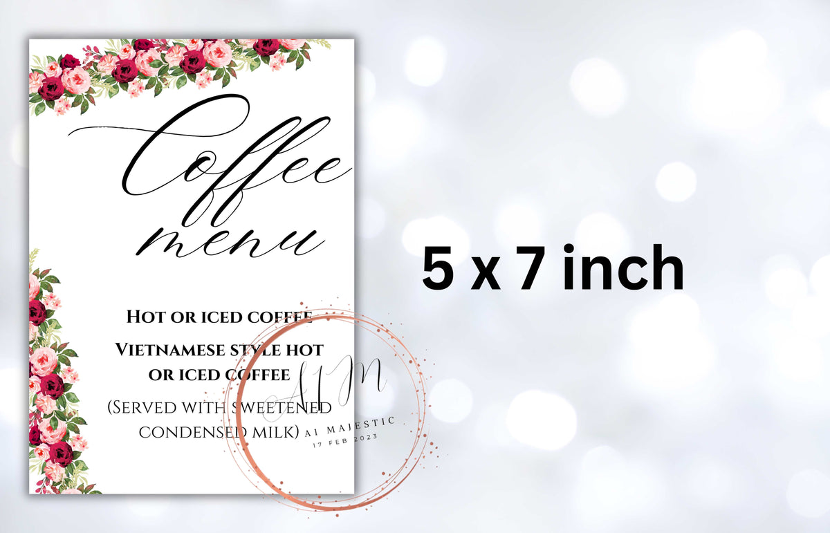 Menu Wedding Sign, Coffee Bar Wedding Sign, Modern Wedding Sign, Printable Template, Wedding Hot Coffee Sign, Editable Template. WS29