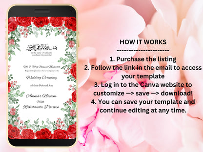 Muslim Wedding Invitation, RedCard Invite, Muslim E-Card, Animated Digital, Template, Digital Wedding Card, Floral Wedding Invitation. WEI29