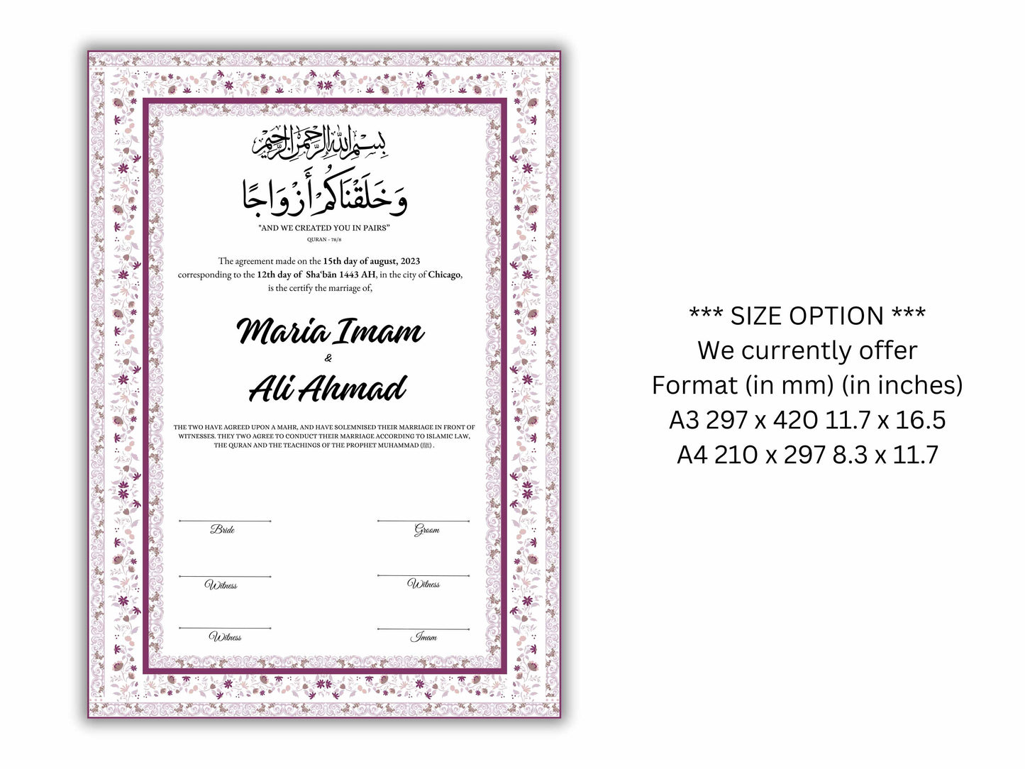 Nikkahnama | A4/A3 Custom Luxury Nikkah Contract | Digital contract | Inspired Luxury Nikkahnama | Nikkah Certificate Pdf Template. NN144