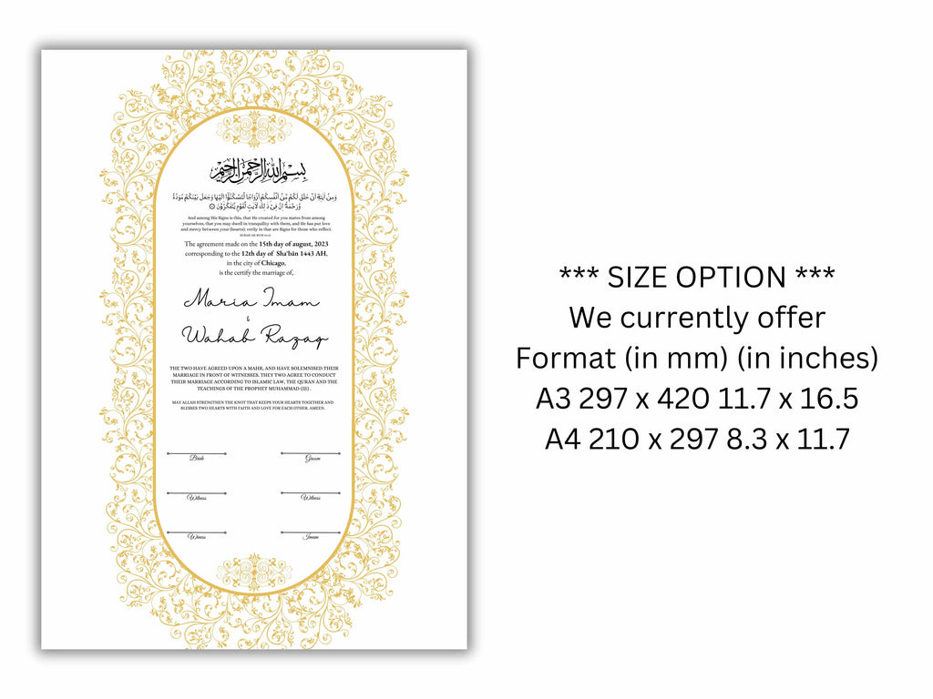 Luxury Nikkah Contract, Digital Printable Personalised Customised Nikkah Certificate, Custom Nikah Nama, Islamic Wedding Contract. NN156