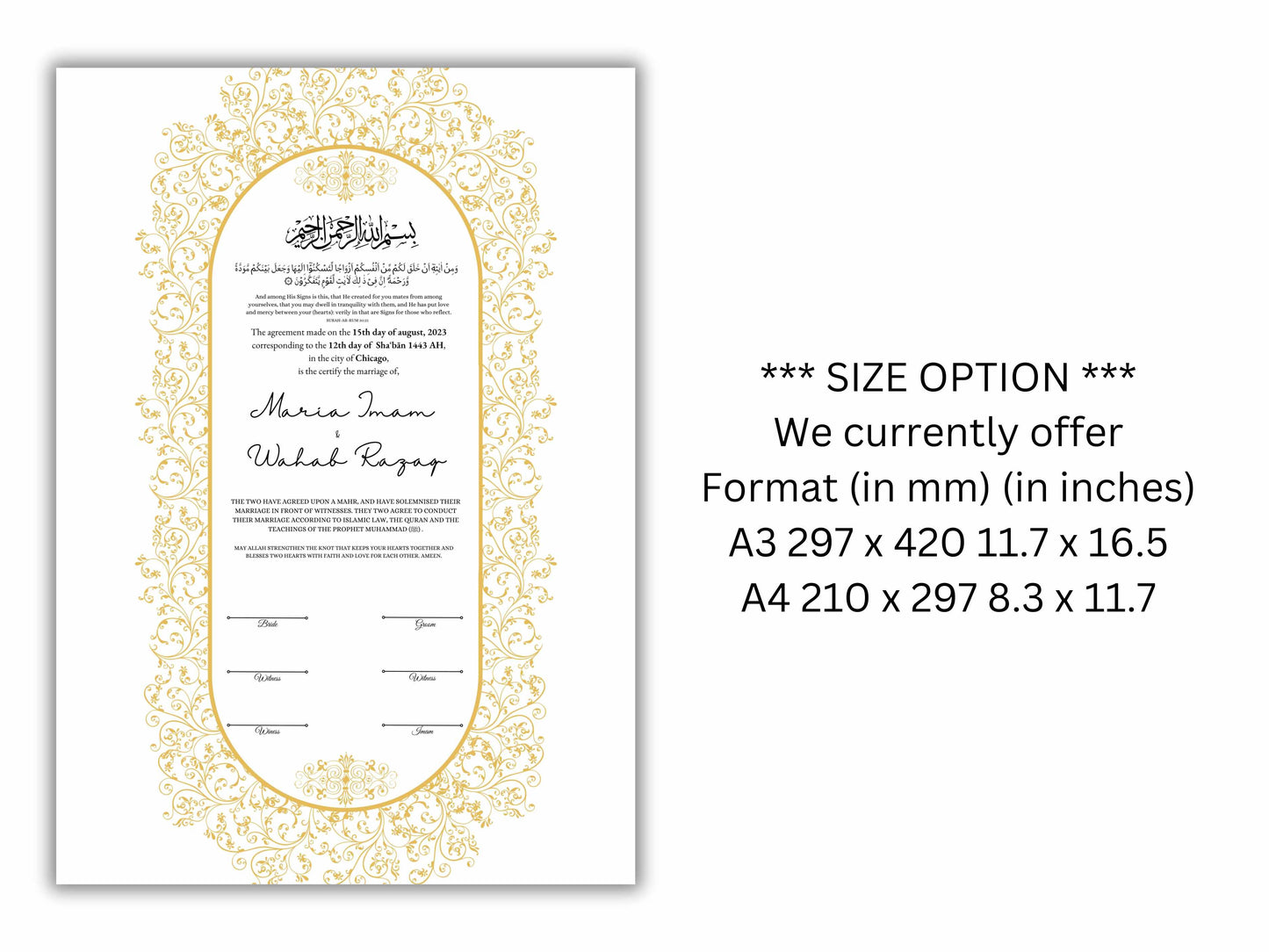 Luxury Nikkah Contract, Digital Printable Personalised Customised Nikkah Certificate, Custom Nikah Nama, Islamic Wedding Contract. NN156