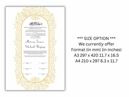 Luxury Nikkah Contract, Digital Printable Personalised Customised Nikkah Certificate, Custom Nikah Nama, Islamic Wedding Contract. NN156