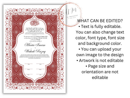 Nikkah Contract Template,Printable Nikkah Contract,Editable Nikkahnama, Muslim Wedding Certificate,Digital Download,Islamic Marriage. NN193