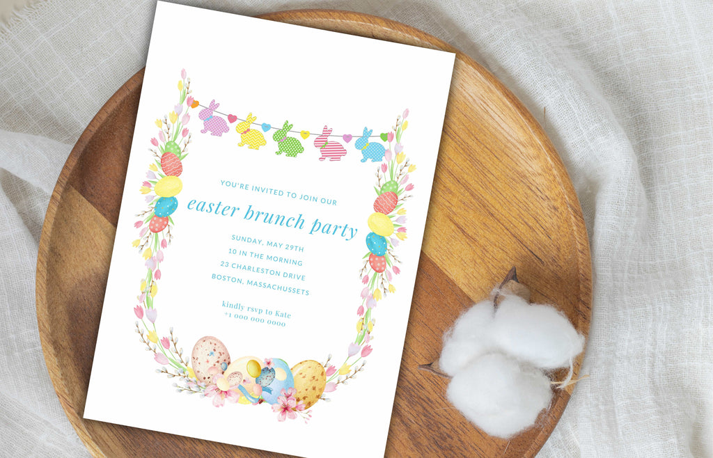 Editable Easter Brunch Invitation, Easter Egg Hunt Invite, Easter Party Brunch Invitation, Floral Easter Invite, Bunny Invitation. ESB42