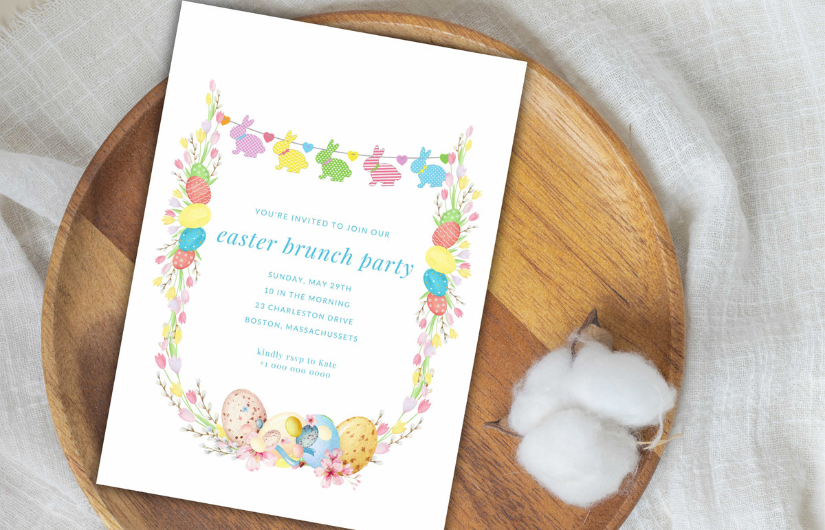 Editable Easter Brunch Invitation, Easter Egg Hunt Invite, Easter Party Brunch Invitation, Floral Easter Invite, Bunny Invitation. ESB42