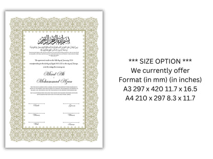 A4/A3 Nikkah Certificate, Nikkah Contract Template Editable, Printable Nikkahnama Template Marriage Contract. NN199