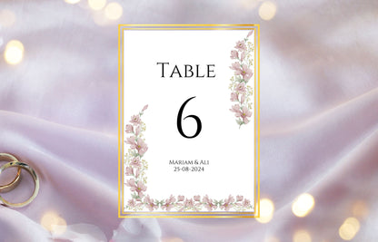 Floral Table Wedding Sign Template, Wedding Sign, Modern Floral Wedding Sign, Editable Wedding Table Sign, Printable Table Number. WS25