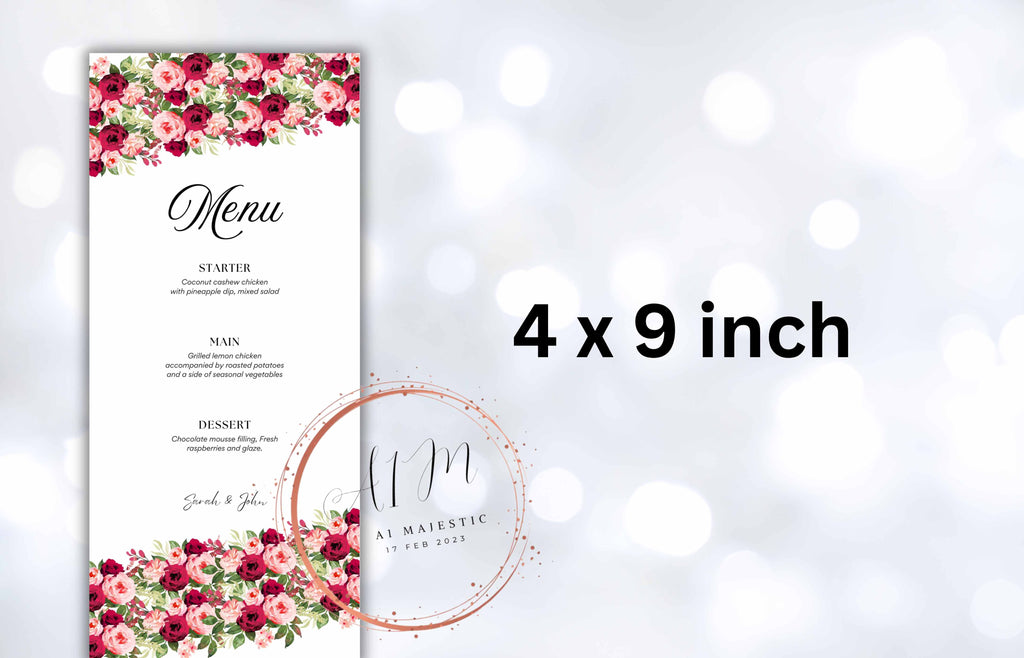 Floral menu cards, Wedding menu template, Menu Card With Pink Floral, Wedding Menus,Dinner Menu, Instant Download, Table Menus. WS30