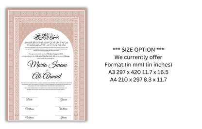 Islamic Marriage Certification | Nikahnama | Contract | Muslim Wedding | Digital Nikkah A4/ A3 | Editable. NN131