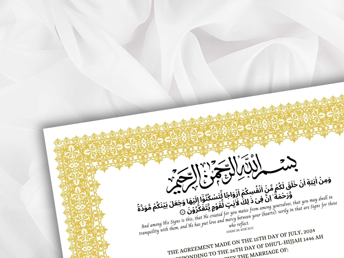 Nikkah Certificate Template, Traditional Islamic Wedding Agreement, Marriage Contract Wedding, Marriage Certificate Template, A4, A3. NN264