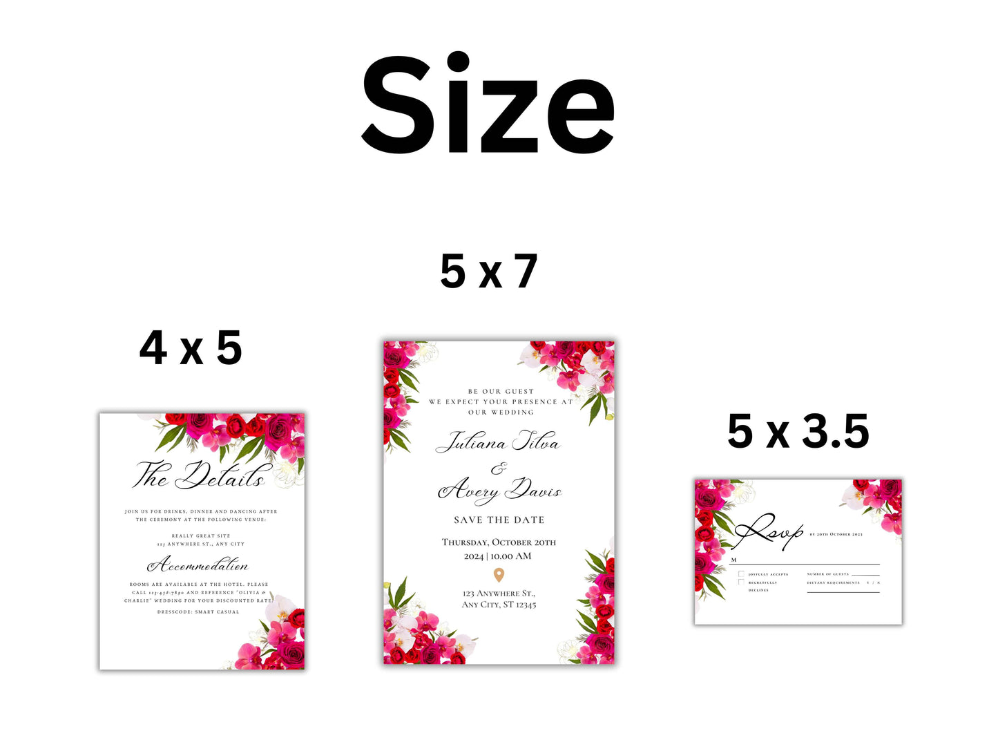 Wedding Invitation Template set, Rose Wedding Template, Wedding Invitation, Floral Invitation, Editable Wedding, RSVP, Details. 27