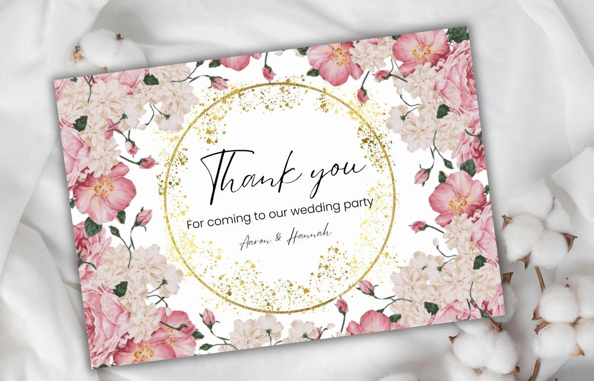 Wedding Thank You Card | DIY Card | Pink Roses Wedding Thank You Cards | Thank You Card Template | Floral Thank You Cards Download. WS43