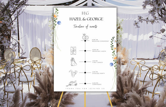 Wedding Order of Events Timeline Sign Template, wedding timeline template, Printable Timeline Wedding Sign, Instant Download. WT30