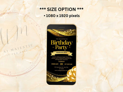 Electronic Digital Birthday Invitation, Birthday Invite, Birthday Invitation Balloon Gold Foil, Birthday Invitation for Girl. WEI41