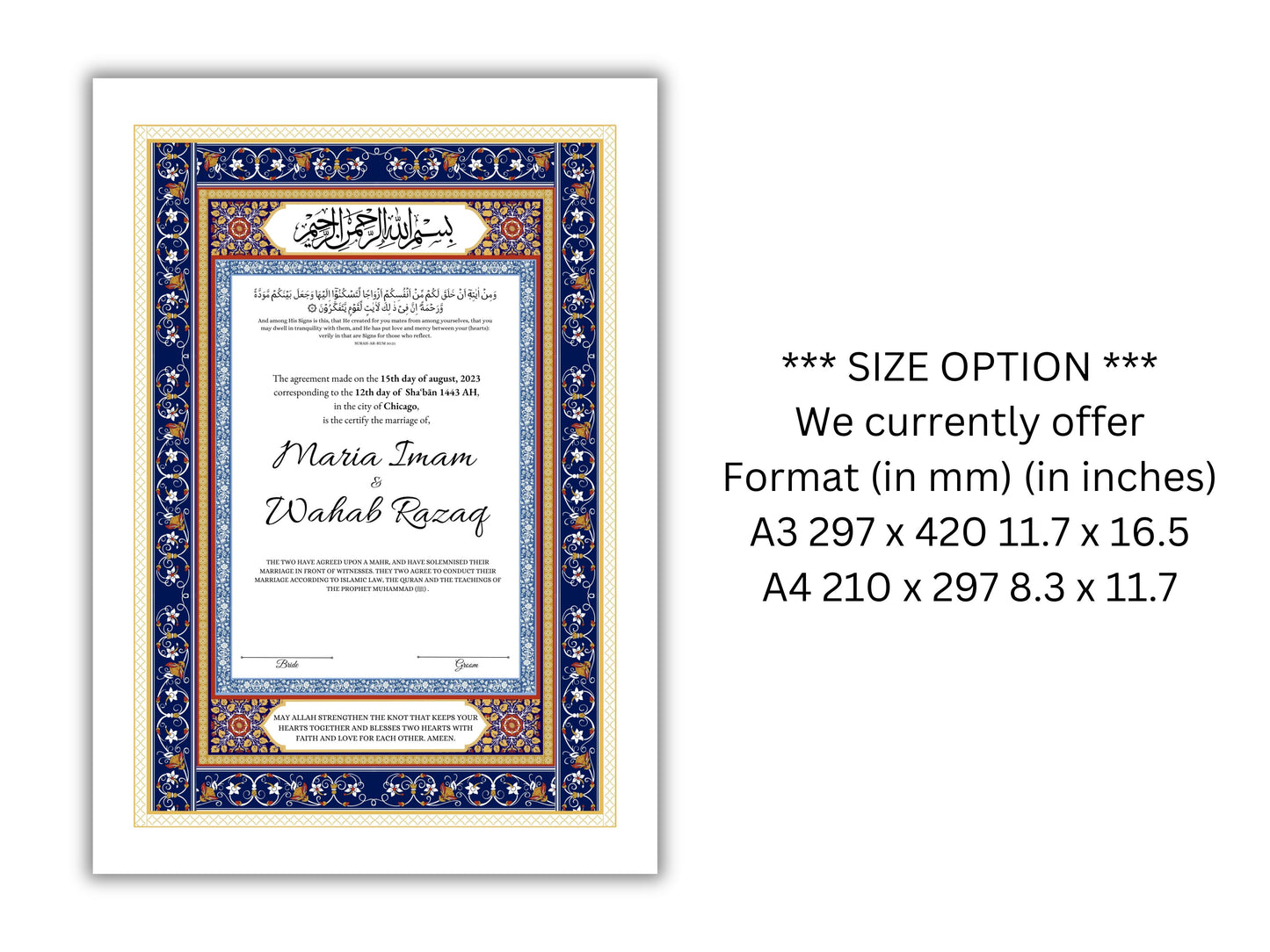 Nikkahnama | Custom Luxury Nikkah Contract | Mughal | Mughal | Inspired Luxury Nikkahnama | Nikkah Certificate in Pdf Template. NN165