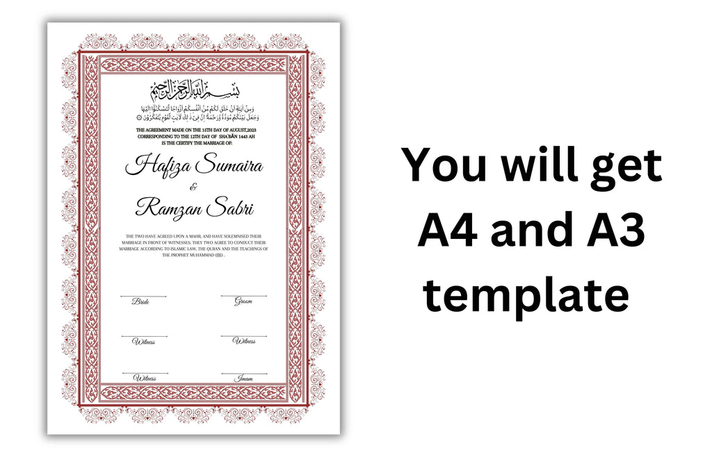 Nikkah Certificate Digital Download Personalised, A4, A3, Template, Instat Download. NN127