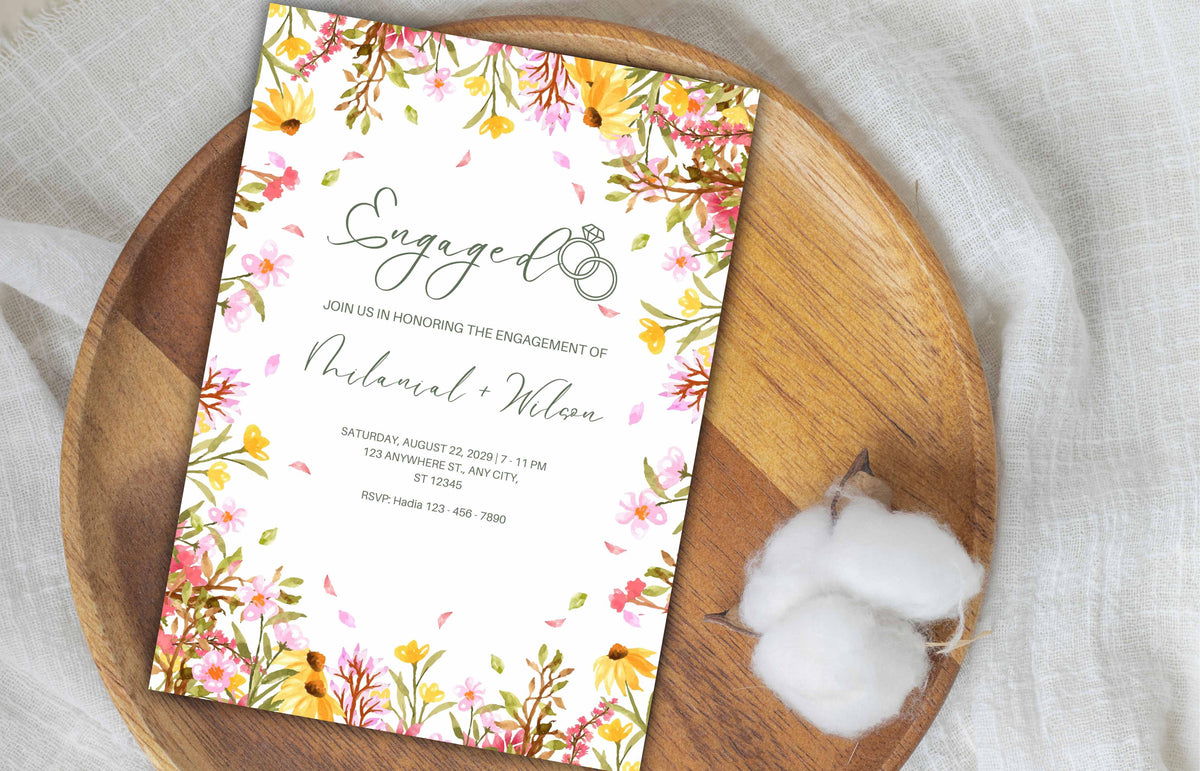 Spring Bridal Shower Invitation | Flower Wedding Shower Invite | Customizable Invitation Template | Colorful Wildflower Bridal Shower. EE117