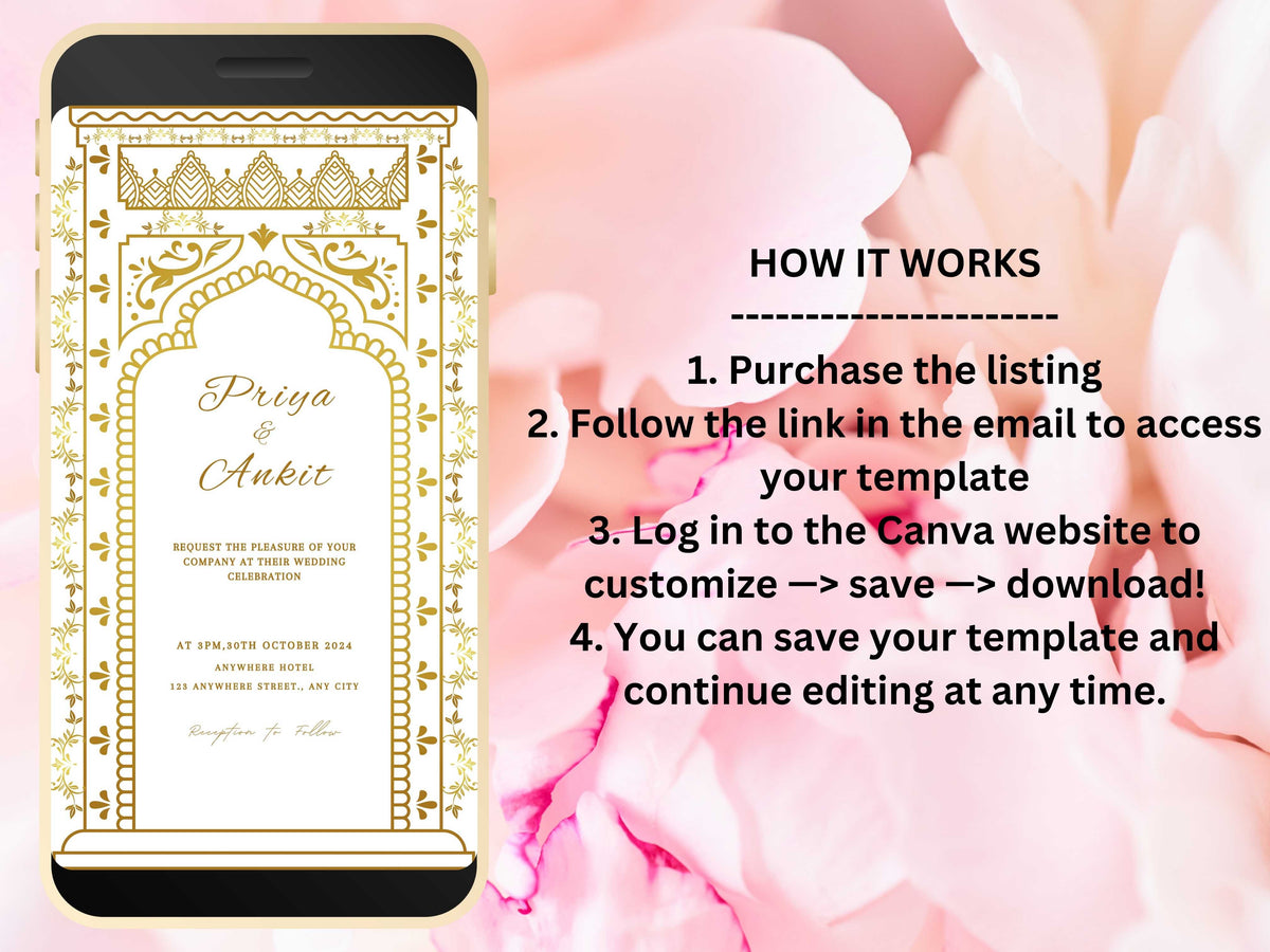 Indian Wedding Invitation, Desi Card Invite, Muslim E-Card, Animated Digital, Electric Wedding Card, South Indian Wedding. WEI27
