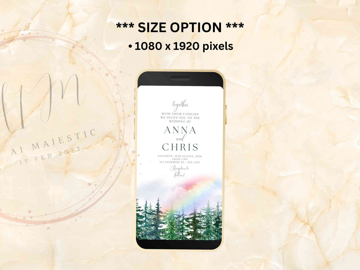 Mountain Wedding Invitation Digital, Wedding Video Invitation, Wedding Electronic Invite, Eco-Friendly E-Invite, Animated Invite. WEI52 - A1 Majestic