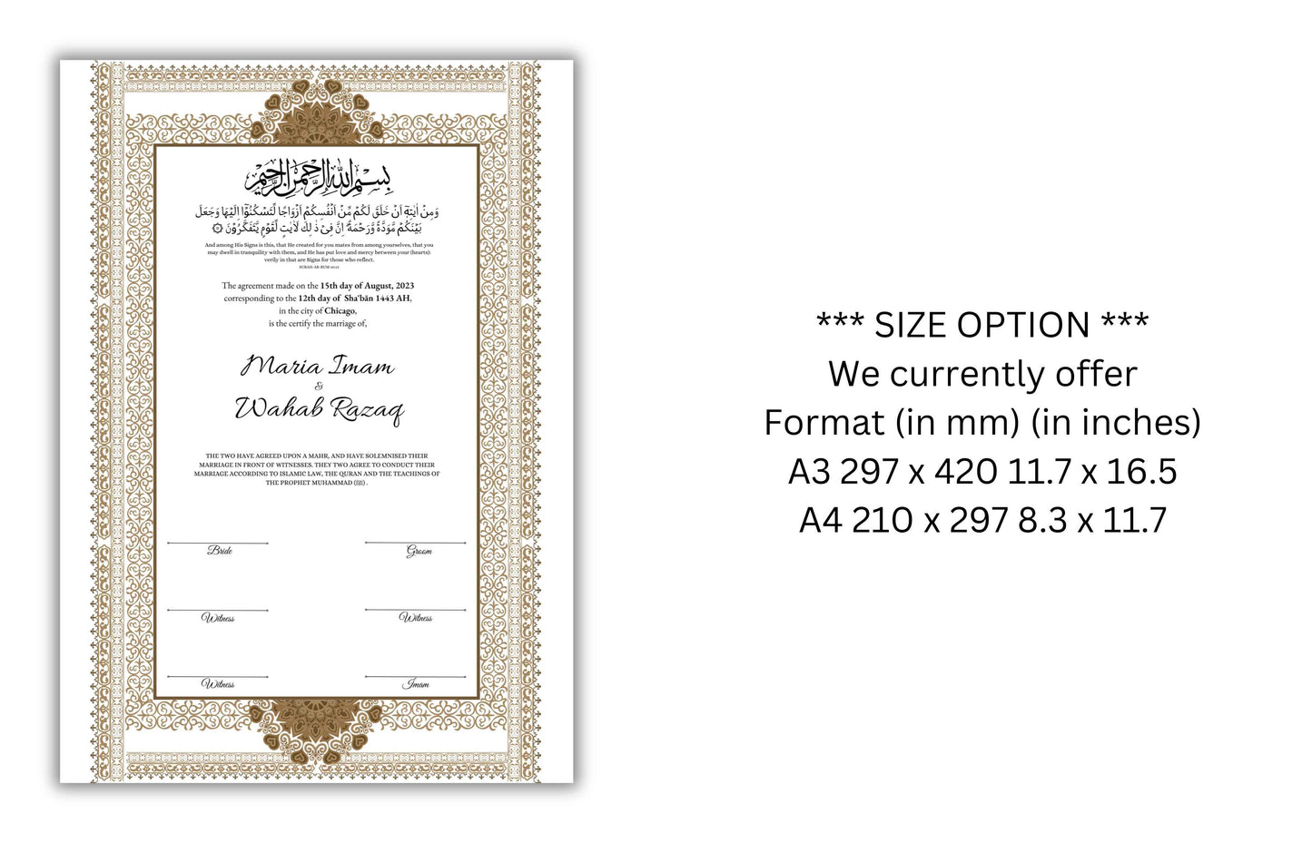 Luxury Nikkah Contract, Digital Printable Personalised Customised Nikkah Certificate, Custom Nikah Nama, Islamic Wedding Contract. NN178