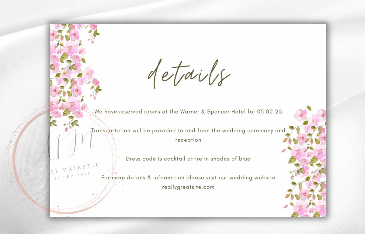Romantic wedding invitation set, Soft Pink Invitation, Wedding Invitation Template, Blush Pink Floral Invitation, RSVP, Details Card. WT88