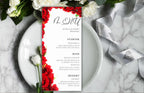 Wedding Menu Template Download, Red Rose Wedding Menu Cards, Menu Template, Wedding Menus, Modern Reception Dinner Menu Editable, WS48