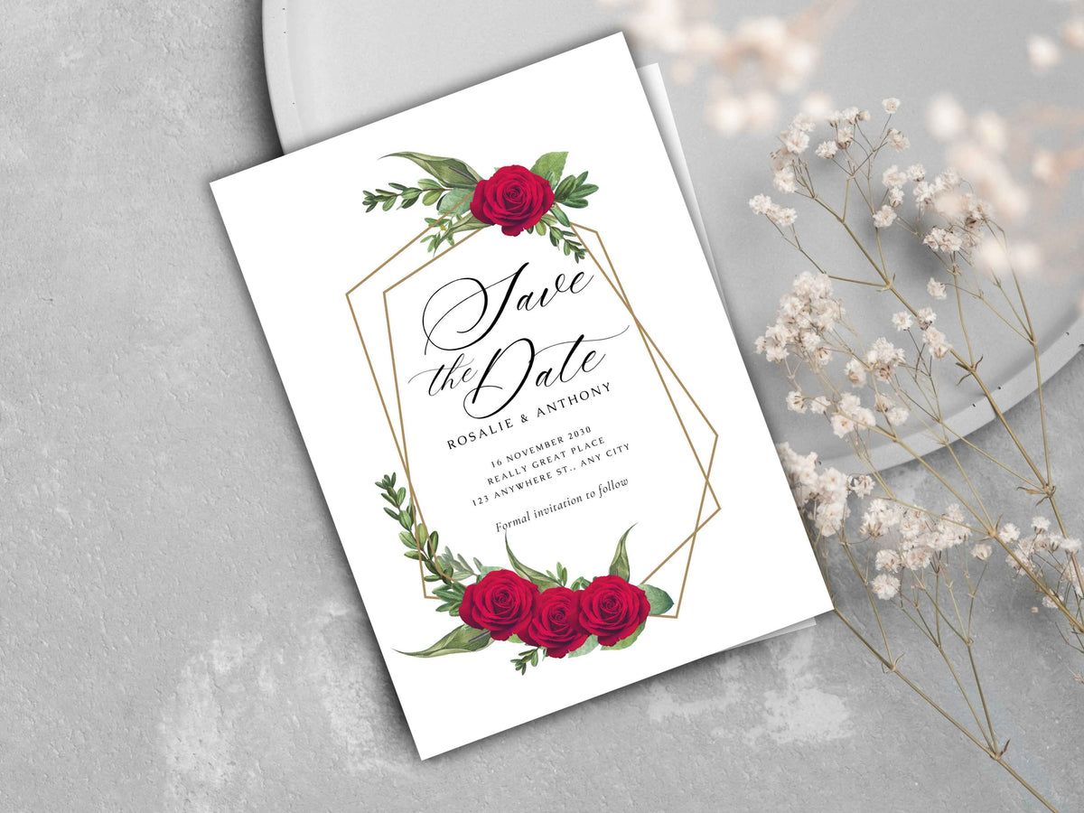 Red Rose Wedding Invitation Template , Red rose Invite, Elegant Red Rose wedding Invitation, Editable, Rsvp, Details, Digital Download.WT86