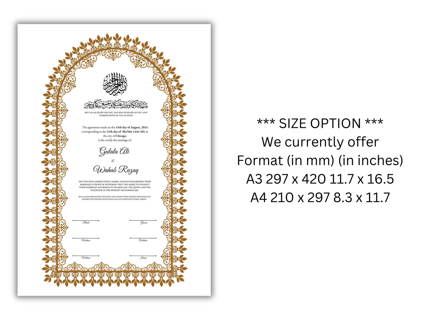 Nikkah Certificate Digital Download Personalised, A4, A3, Template, Muslim Wedding Contract, Instat Download. NN158