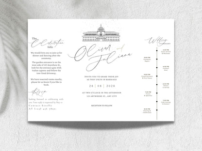 Elegant Gatefold Wedding Invitation | Modern Black & White Folded Invite | Printable Wedding Suite | RSVP and Itinerary Template. WI135