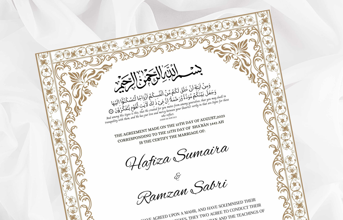 Nikkah nama Template, Contract certificate, Muslim Wedding Certificate. nn96