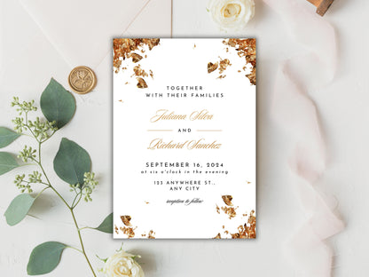 Gold Wedding Invitation Set, Gold RSVP, Wedding Invitation, Details Editable, Menu Card, Save The Date, Wedding Invite. WC82