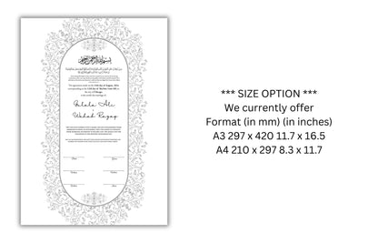 Personalised Nikkah Contract, Nikah Nama, Customised Muslim Marriage Certificate, Keepsake, Wedding Gift for Bride/Groom. NN152