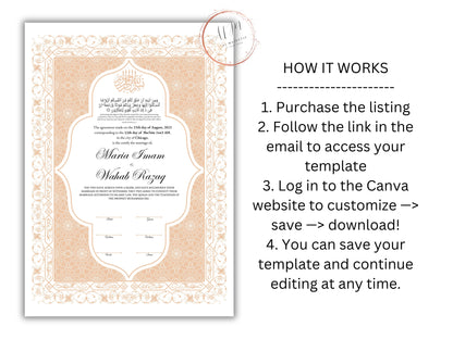 Nikkah Contract Template,Printable Nikkah Contract,Editable Nikkahnama, Muslim Wedding Certificate,Digital Download,Islamic Marriage. NN189