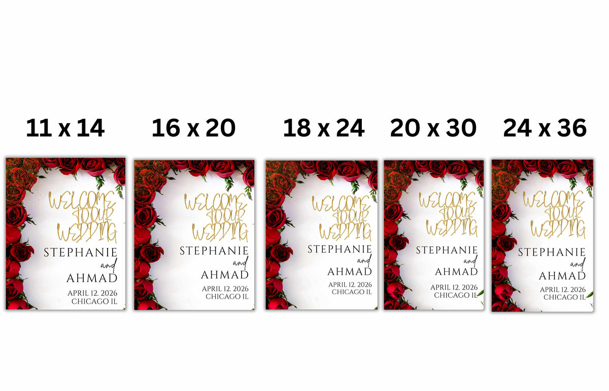 Wedding Welcome Sign Template, Red Rose Welcome To Our Wedding Sign, Red Wedding Signage, Red Wedding Decorations, Digital Download, WS56