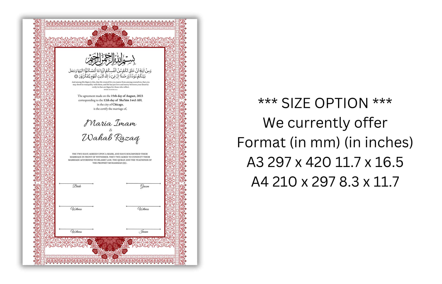 Nikkah Certificate Digital Download Personalised, A4, A3, Template, Instat Download. NN179