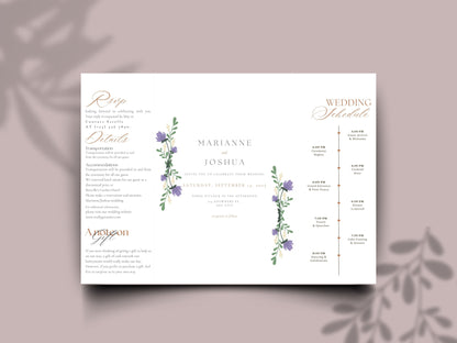 Elegant Floral Gatefold Wedding Invitation with Timeline | Rustic Folded Wedding Card | Botanical RSVP Invite | Digital WIB124