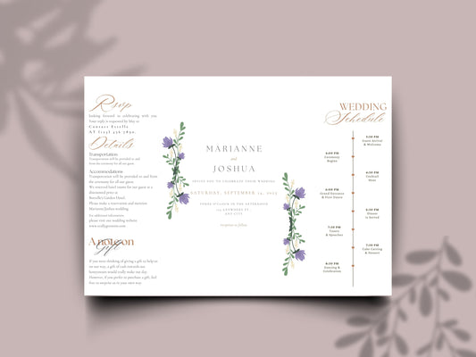 Elegant Floral Gatefold Wedding Invitation with Timeline | Rustic Folded Wedding Card | Botanical RSVP Invite | Digital WIB124
