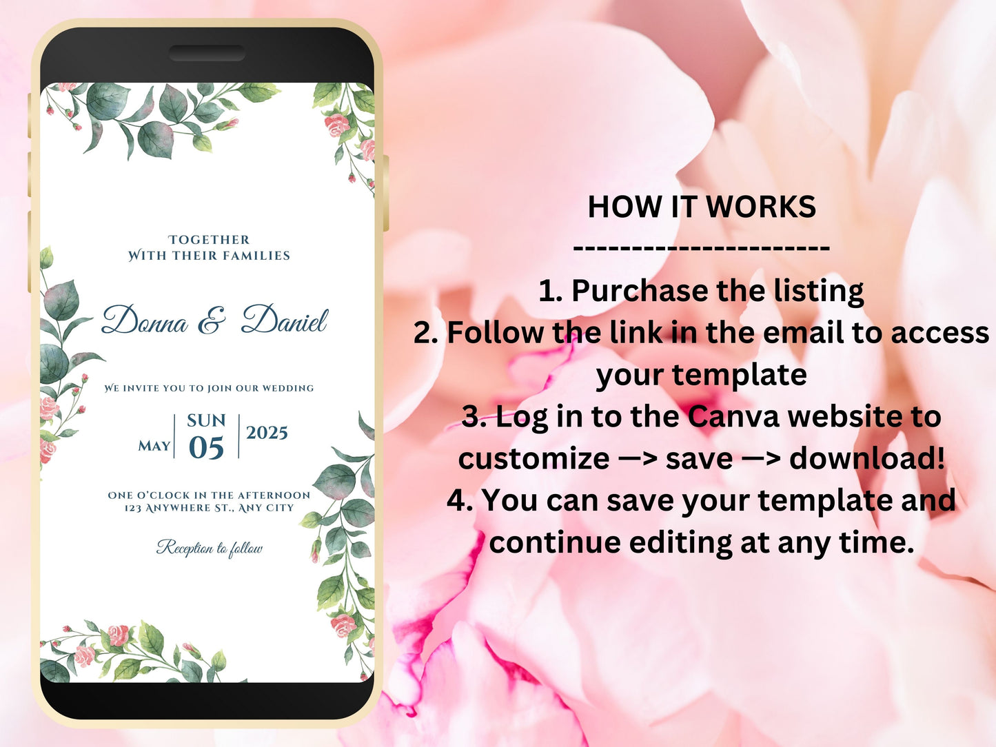 Digital Wedding Invitation, Eucalyptus Mobile Invite, Greenery invitation Template, Greenery Smartphone Evite, Mobile Invite. WEI33