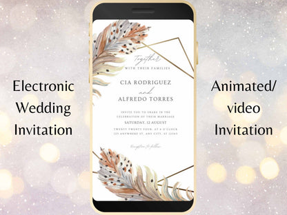 Boho Electronic Wedding Template, Phone Wedding Invitation Electronic, Text Message Invitation, Digital Wedding Invitation, WEI7