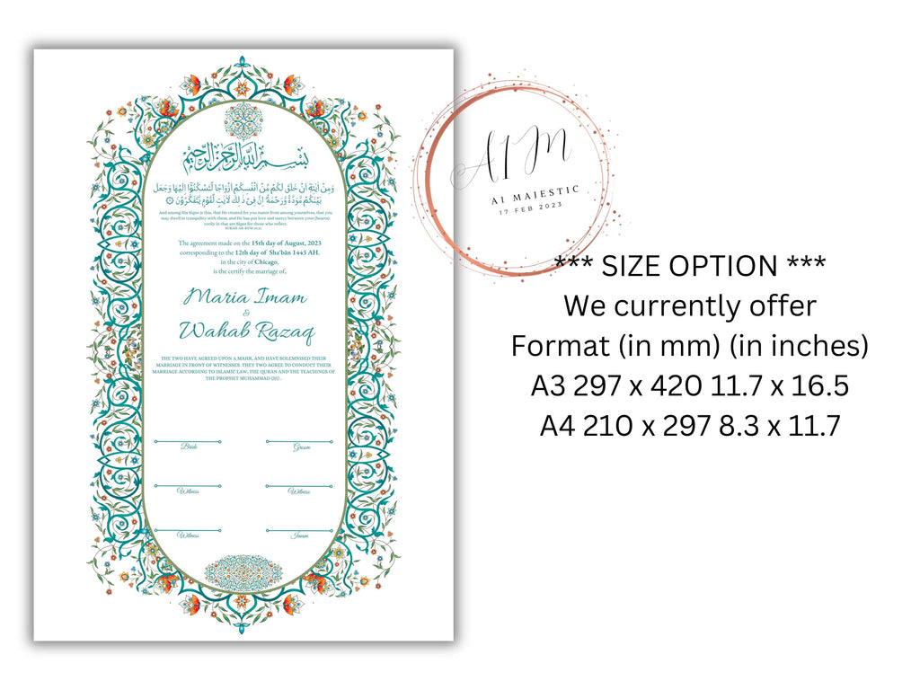 Luxury Nikkah Contract, Digital Printable Personalised Customised Nikkah Certificate, Custom Nikah Nama, Islamic Wedding Contract. NN186