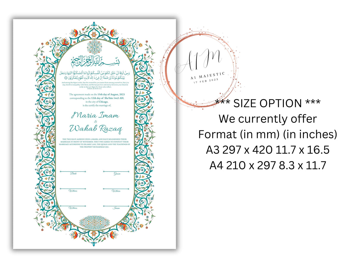 Luxury Nikkah Contract, Digital Printable Personalised Customised Nikkah Certificate, Custom Nikah Nama, Islamic Wedding Contract. NN186