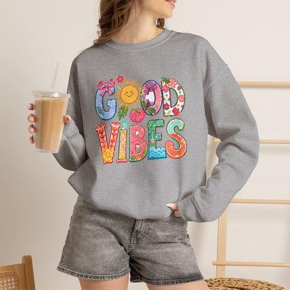 Good Vibes Floral Sweatshirt - Colorful Retro Sun Graphic Crewneck