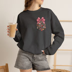 Crewneck Sweatshirt — Floral Heart Ornament with Pink Bow Holiday Design
