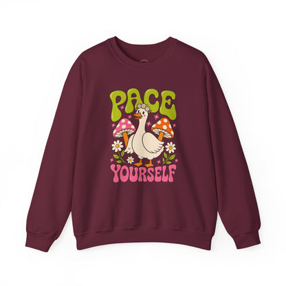 Peace Yourself Crewneck Sweatshirt — Retro Duck & Mushrooms Graphic