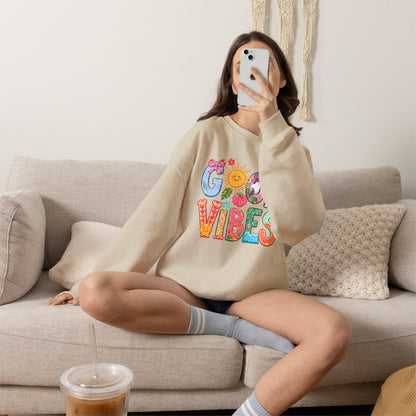 Good Vibes Floral Sweatshirt - Colorful Retro Sun Graphic Crewneck