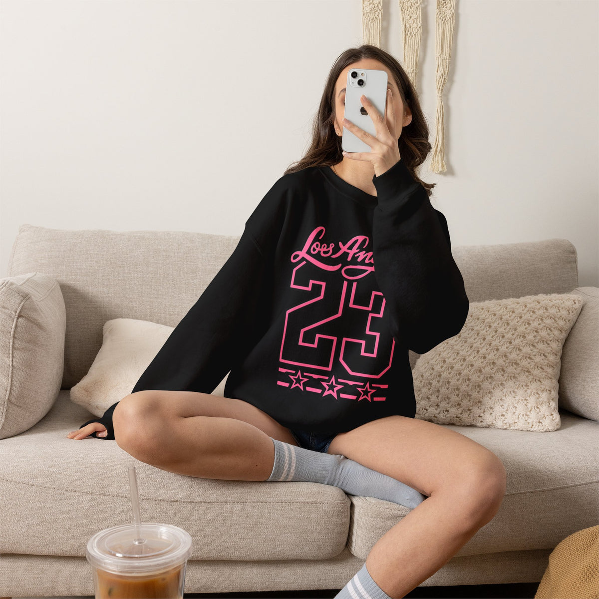 Los Angeles 23 Retro Crewneck Sweatshirt — Pink Varsity Style