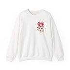 Crewneck Sweatshirt — Floral Heart Ornament with Pink Bow Holiday Design