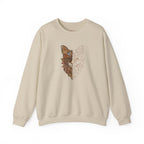 Cat Face Split Crewneck Sweatshirt – Half Realistic, Half Line Art Cat Design